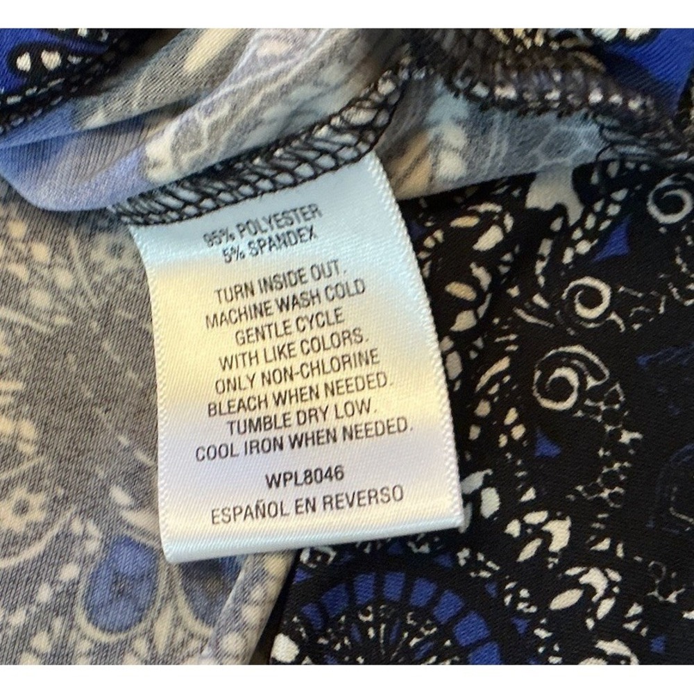JM Collections - Size XL Petite Blouse Top Blue Black Floral Long Sleeve Stretch - Picture 6 of 8